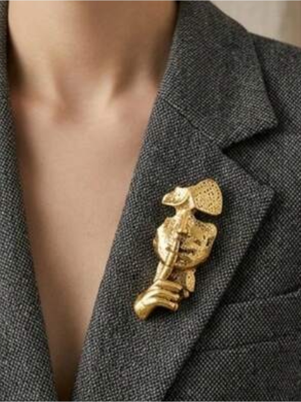 Sculptural Gold Abstract Face Brooch Artistic Couture I Jewelry